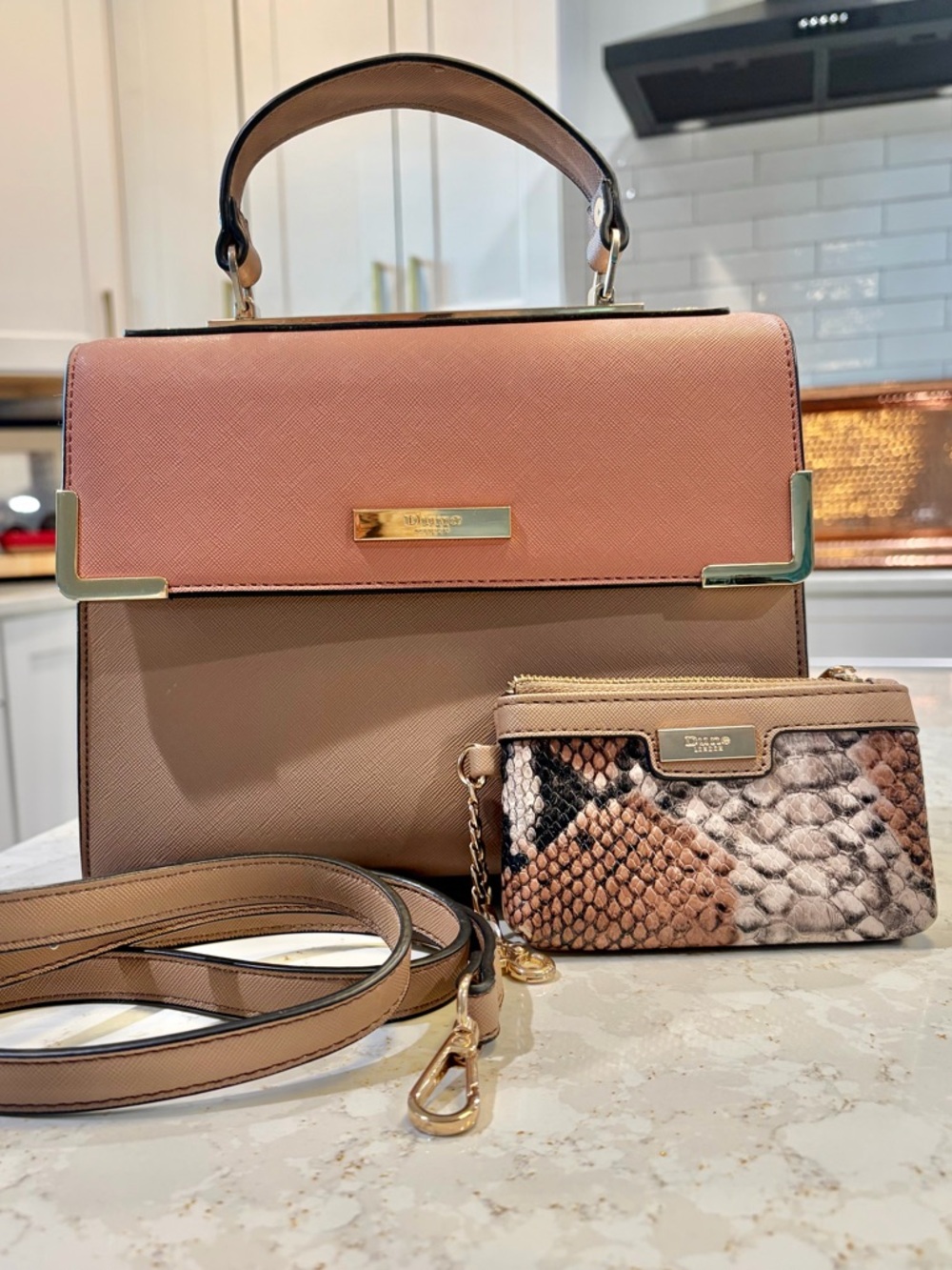 Saffiano leather top-handle handbag with matching coin purse by Dune
London